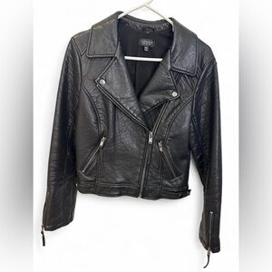 TOPSHOP Black Faux/Artificial Leather Moto Biker Jacket Size Small